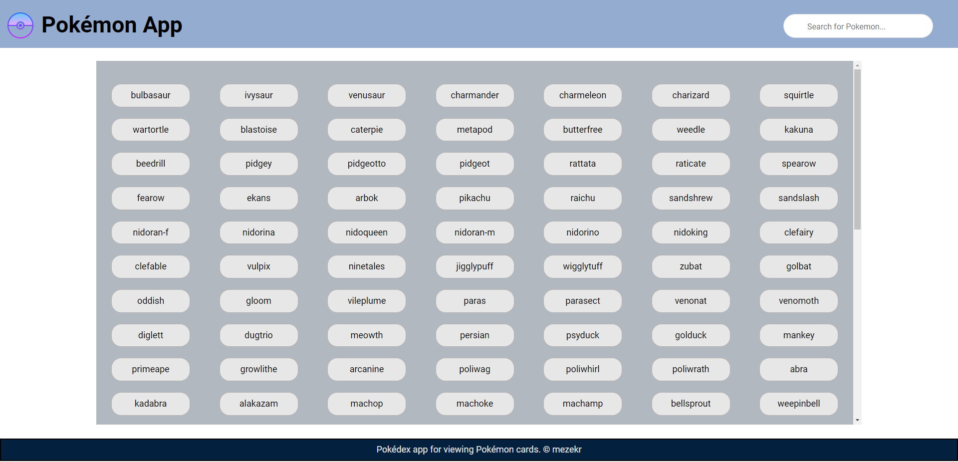 Pokedex JavaScript app